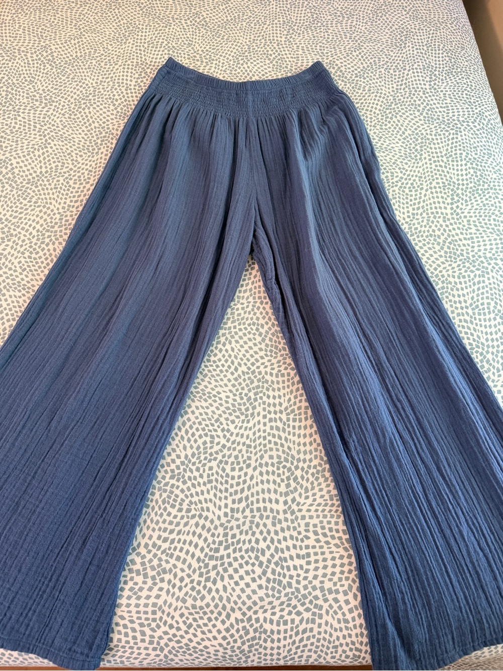 Lotus & Luna | Smocked-Waist Wide Leg Cotton Pants, Deep Teal - Picture 7 of 10